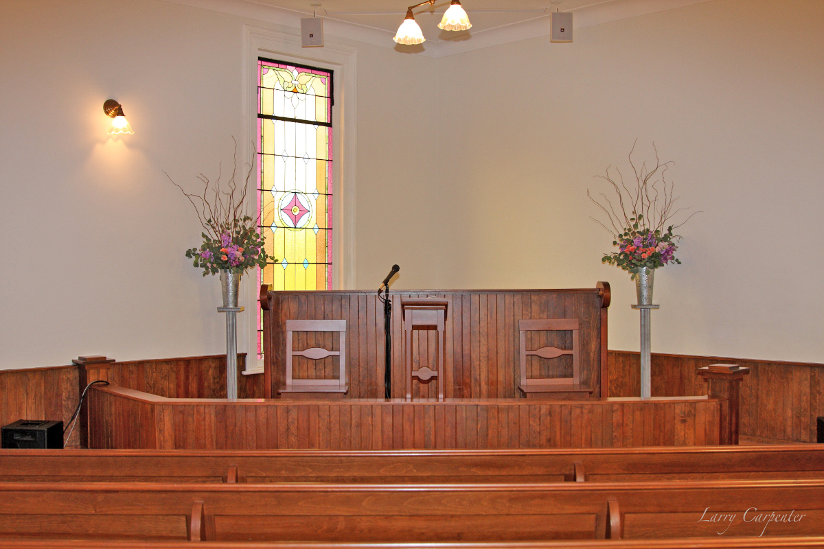 Decorations at the podium inside the church