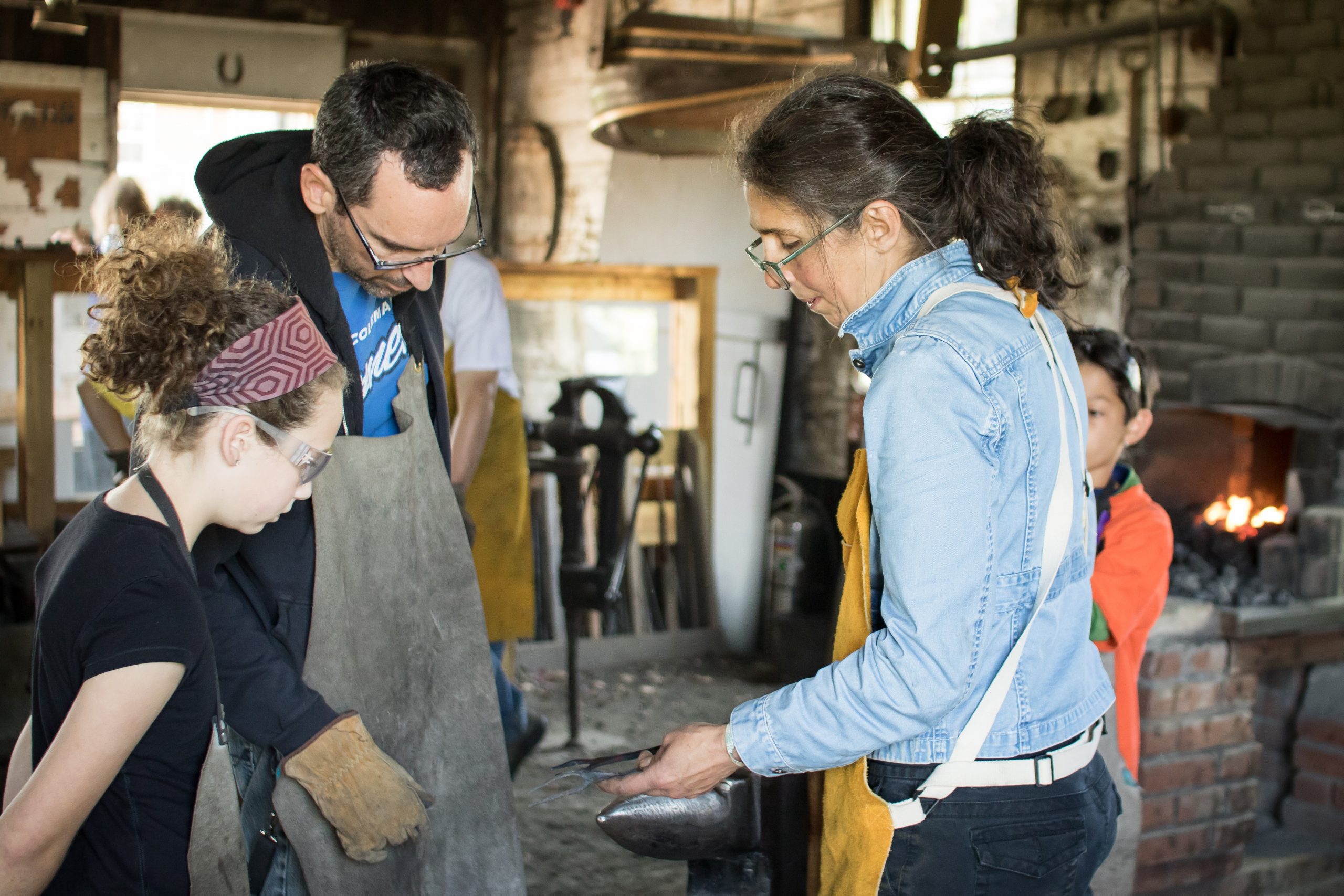 Adult-Child Blacksmithing Class inside 19th c Wagon Shop